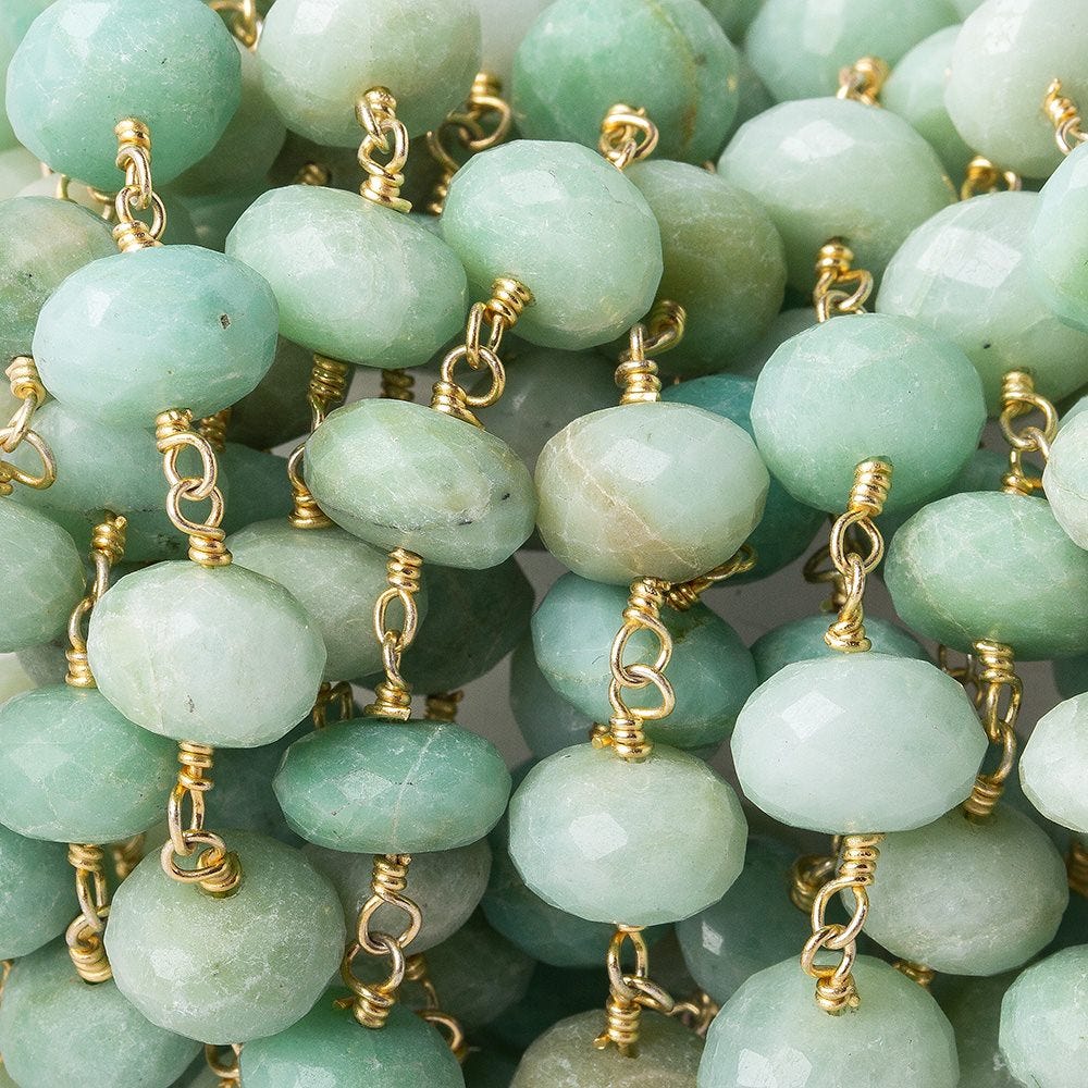 8-9.5mm Amazonite faceted rondelle Gold Chain 30 beads - The Bead Traders
