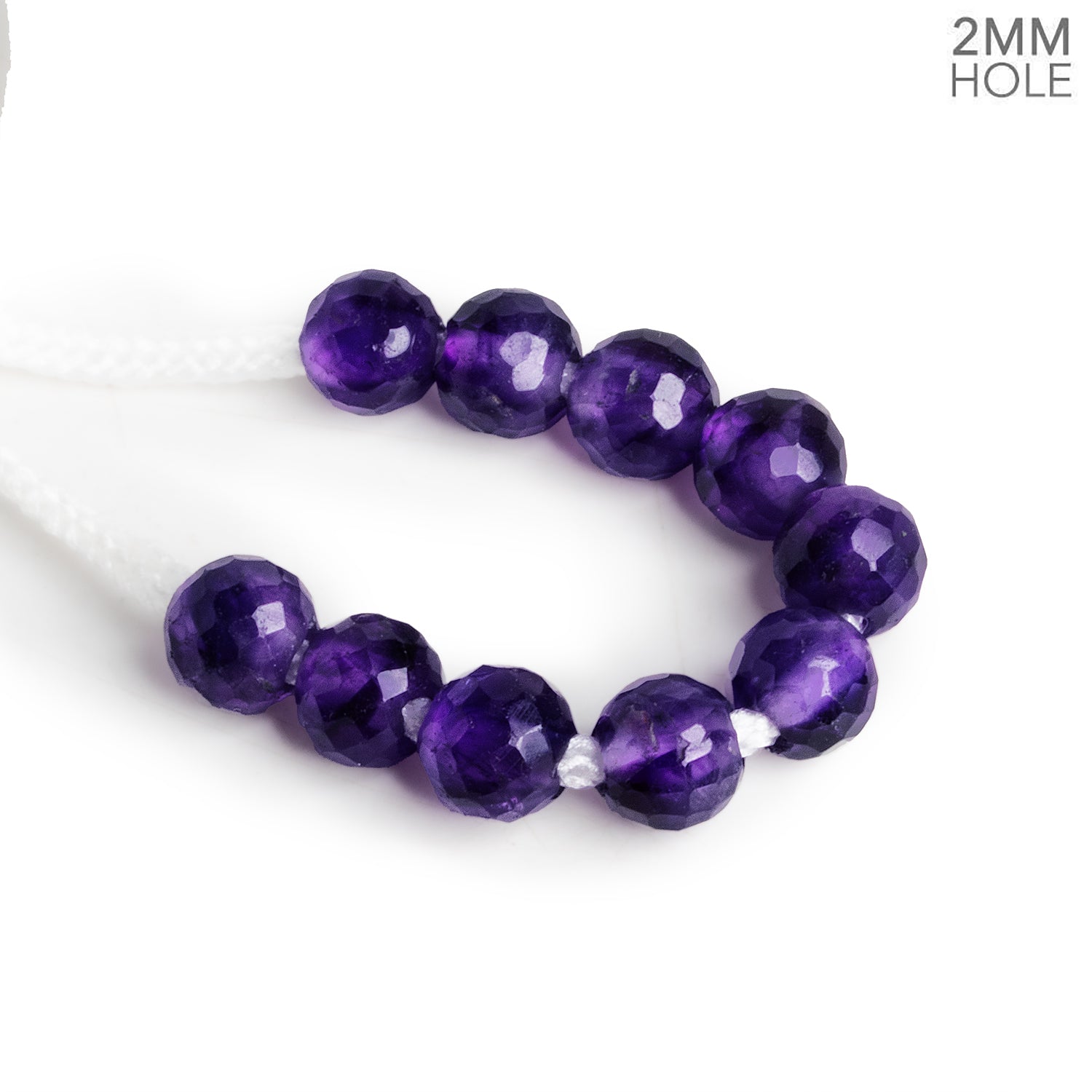 8 - 9mm Amethyst Faceted Round 2mm Large Hole 10 Beads - The Bead Traders