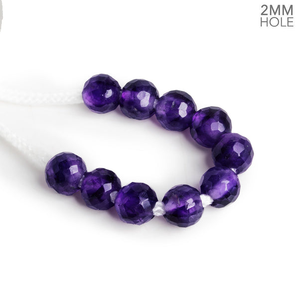 8-9mm Amethyst Faceted Round 2mm Large Hole 10 Beads