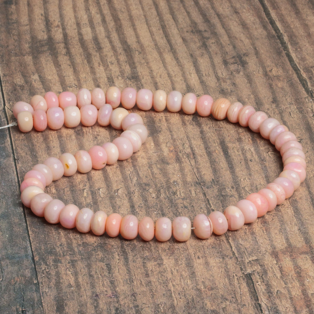 8-9mm Baby Pink Opal Plain Rondelles 16 inch 65 beads - The Bead Traders