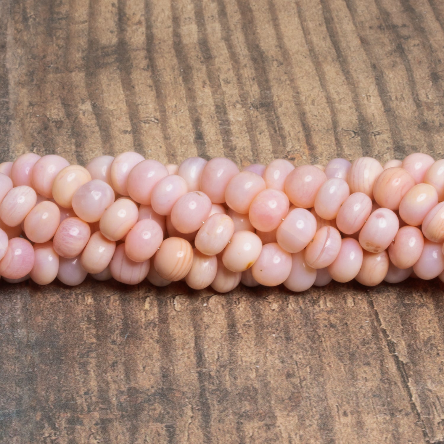 8-9mm Baby Pink Opal Plain Rondelles 16 inch 65 beads - The Bead Traders