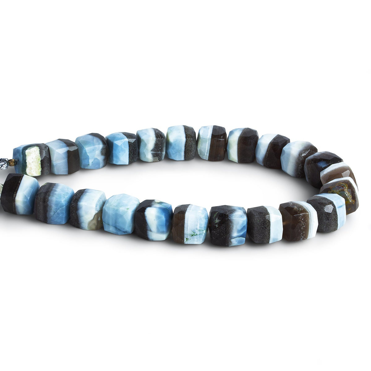 8-9mm Banded Denim Opal Faceted Cubes 7.5 inch 21 beads - The Bead Traders