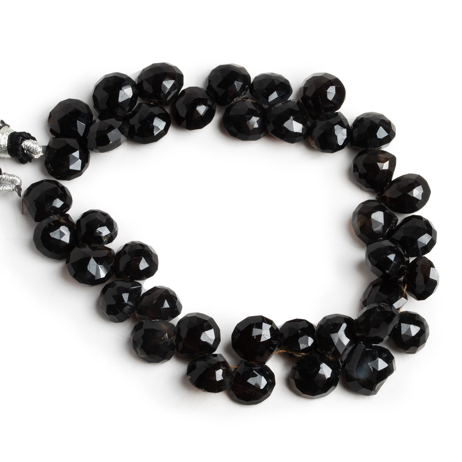 8 - 9mm Black Chalcedony Faceted Hearts 7.5 inch 35 beads - The Bead Traders