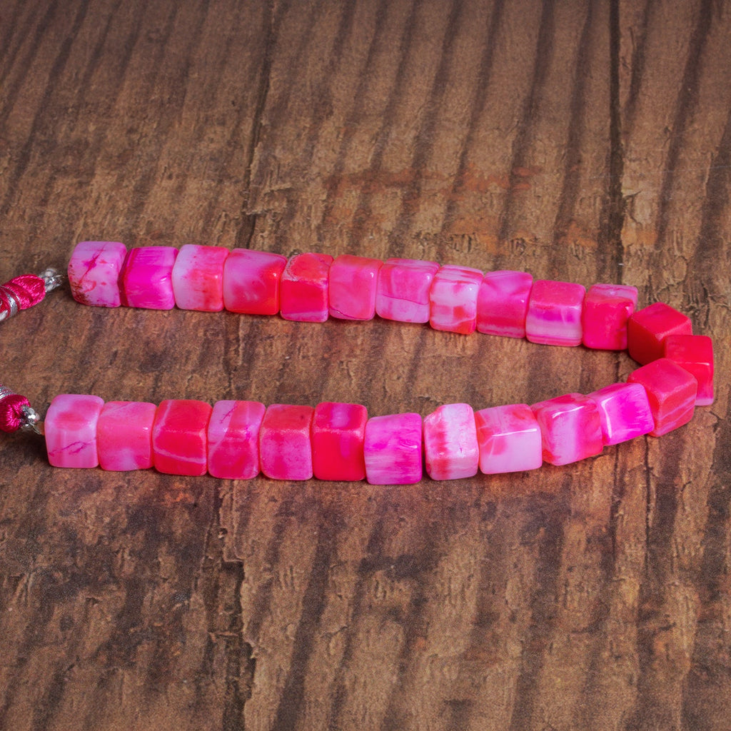 8 - 9mm Hot Pink Opal Plain Cubes 8 inch 23 beads - The Bead Traders