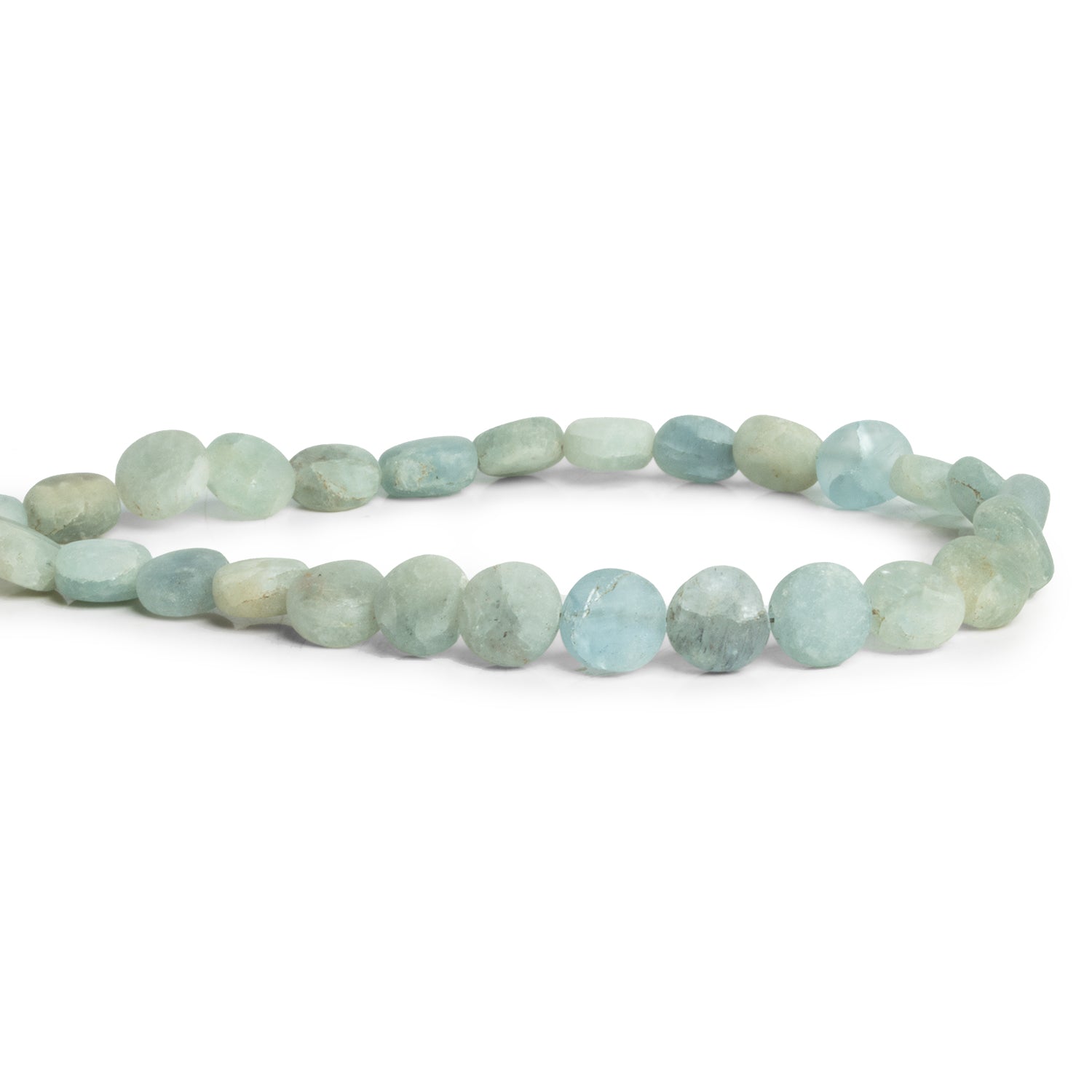 8-9mm Matte Beryl Plain Coins 7.5 inch 20 beads - The Bead Traders