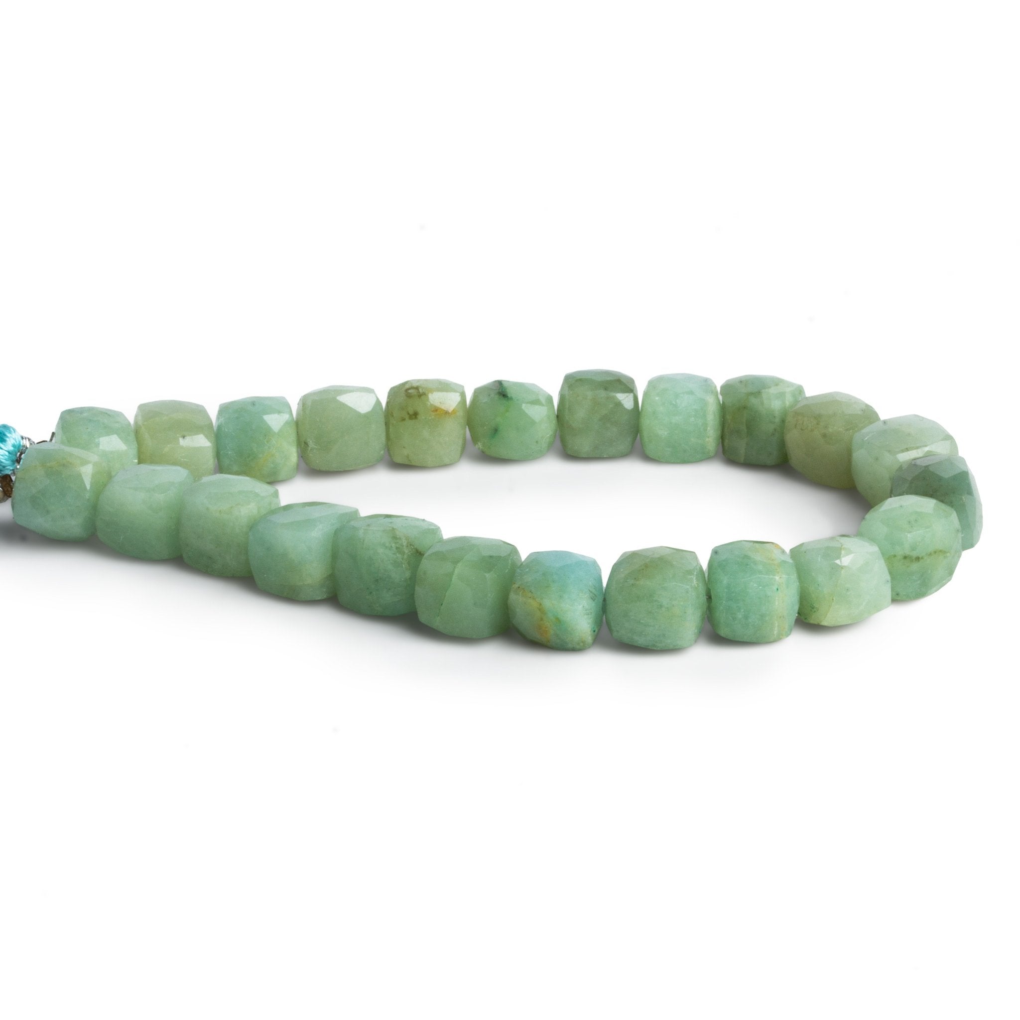 8-9mm Milky Aquamarine Faceted Cubes 8 inch 23 beads - The Bead Traders