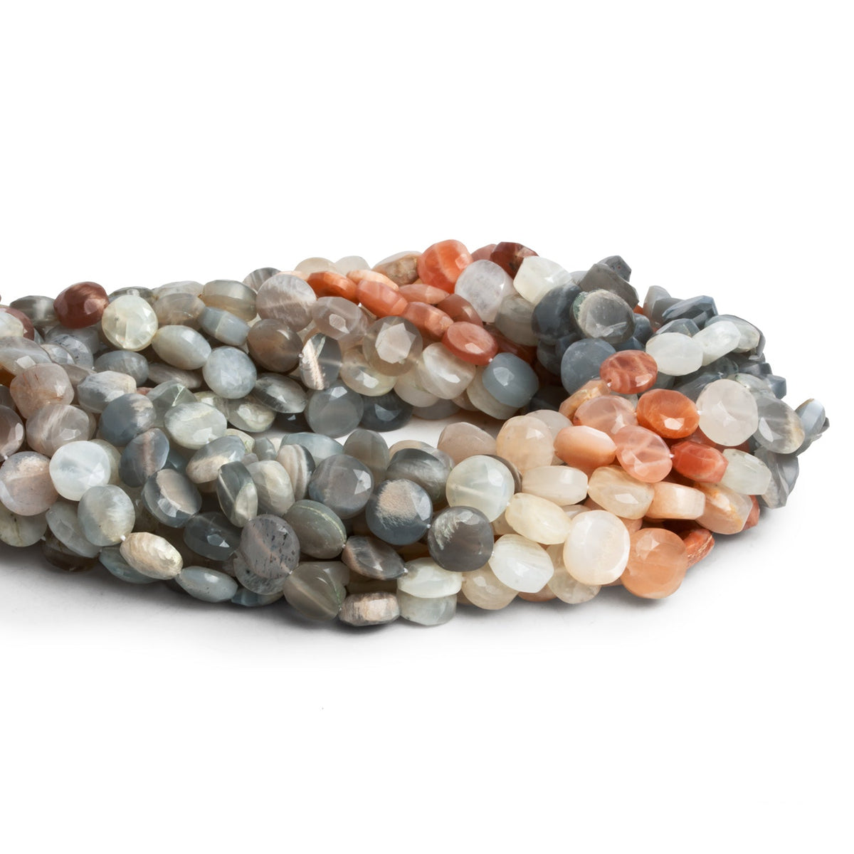 8-9mm Multicolor Moonstone Faceted Coins 12 inch 40 beads - The Bead Traders