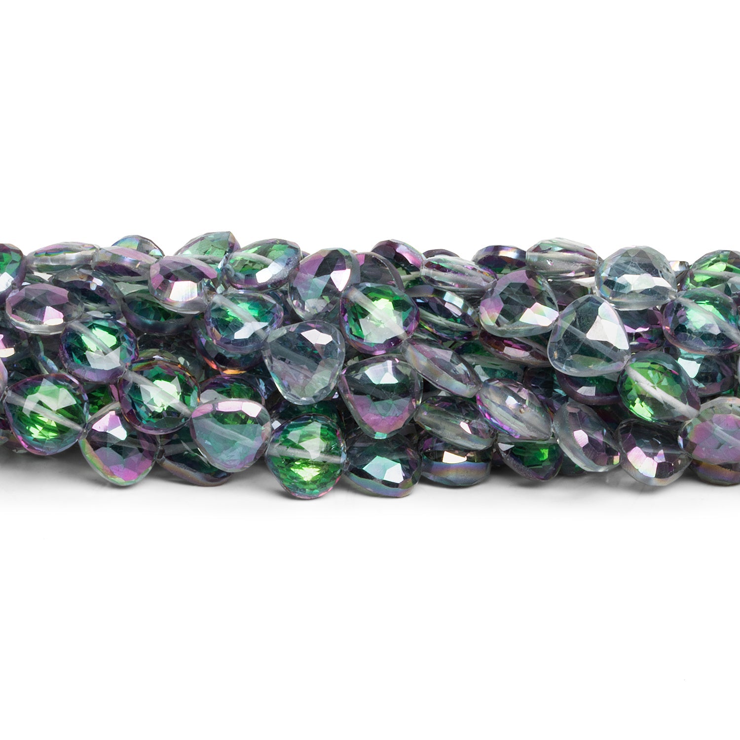 8 - 9mm Mystic White Topaz Faceted Hearts 9 inch 27 beads - The Bead Traders