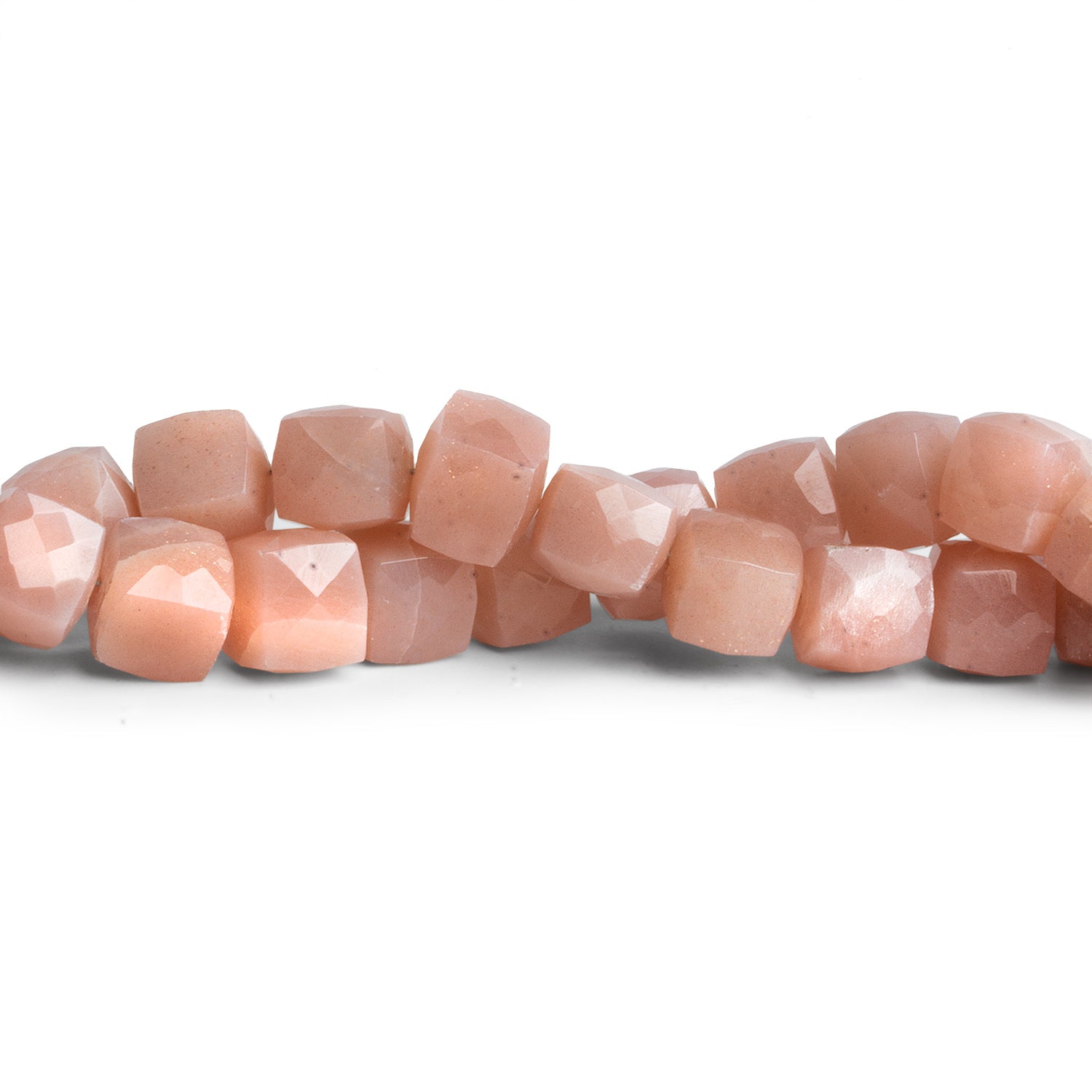 8 - 9mm Peach Moonstone Faceted Cubes 8 inch 22 beads - The Bead Traders
