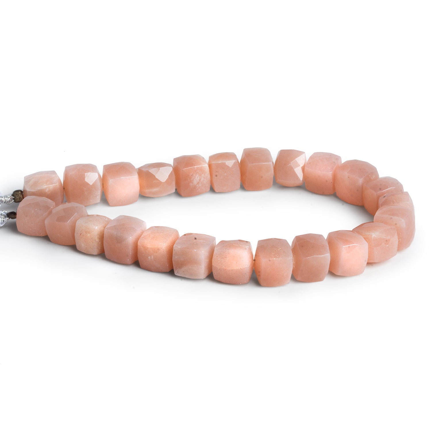 8 - 9mm Peach Moonstone Faceted Cubes 8 inch 22 beads - The Bead Traders