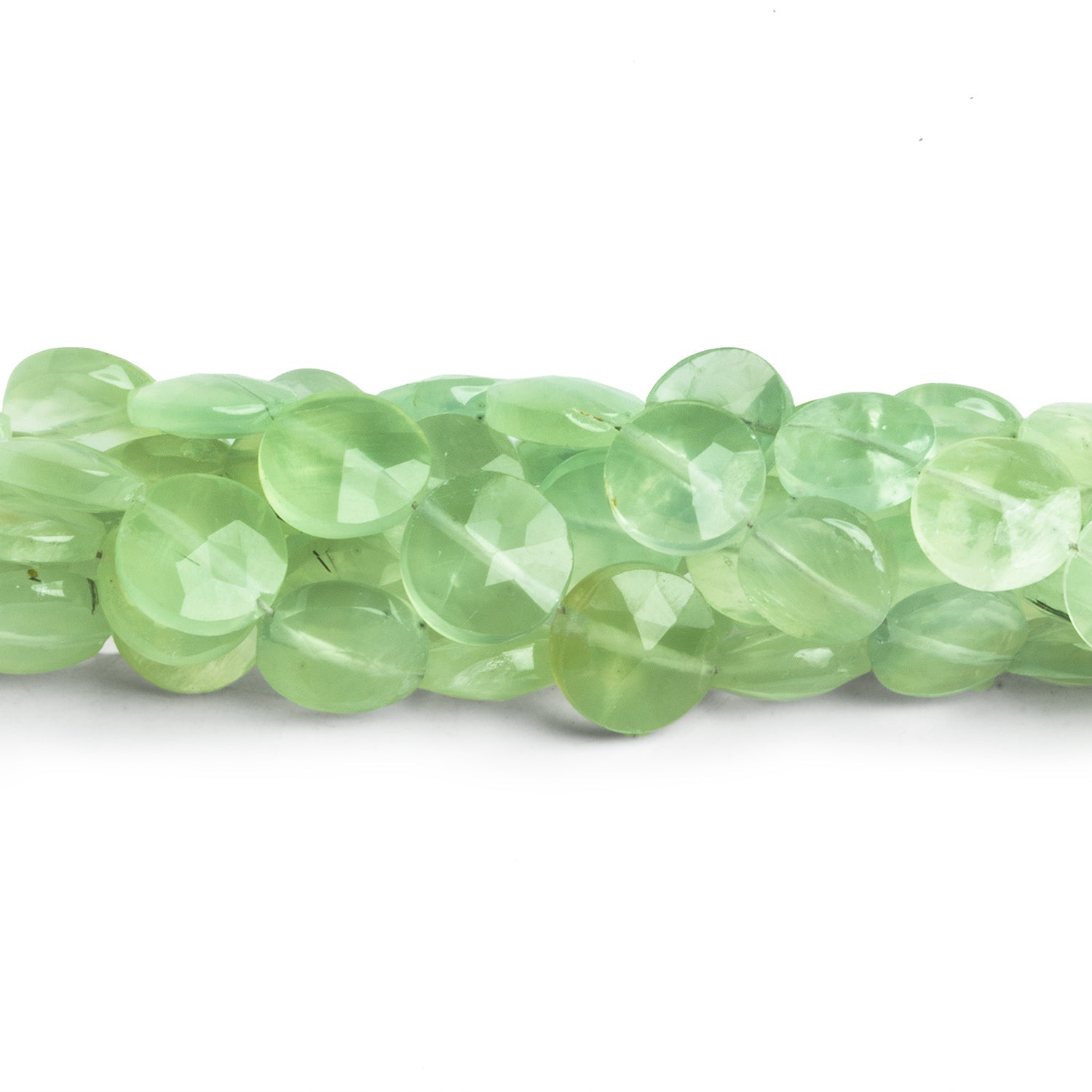 8 - 9mm Prehnite Faceted Coins 8 inch 21 beads - The Bead Traders