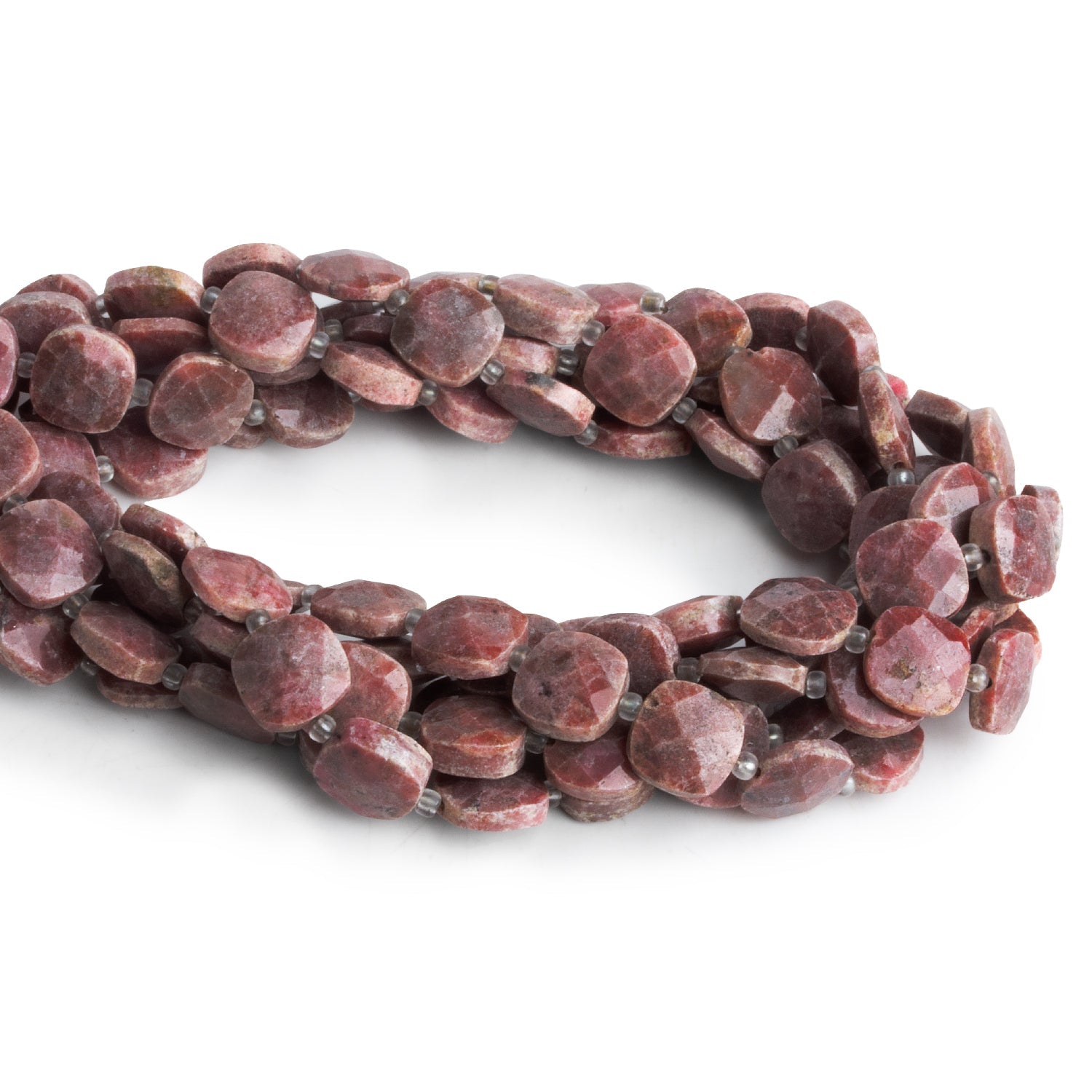 8 - 9mm Rhodonite Faceted Pillows 14 inch 31 beads - The Bead Traders