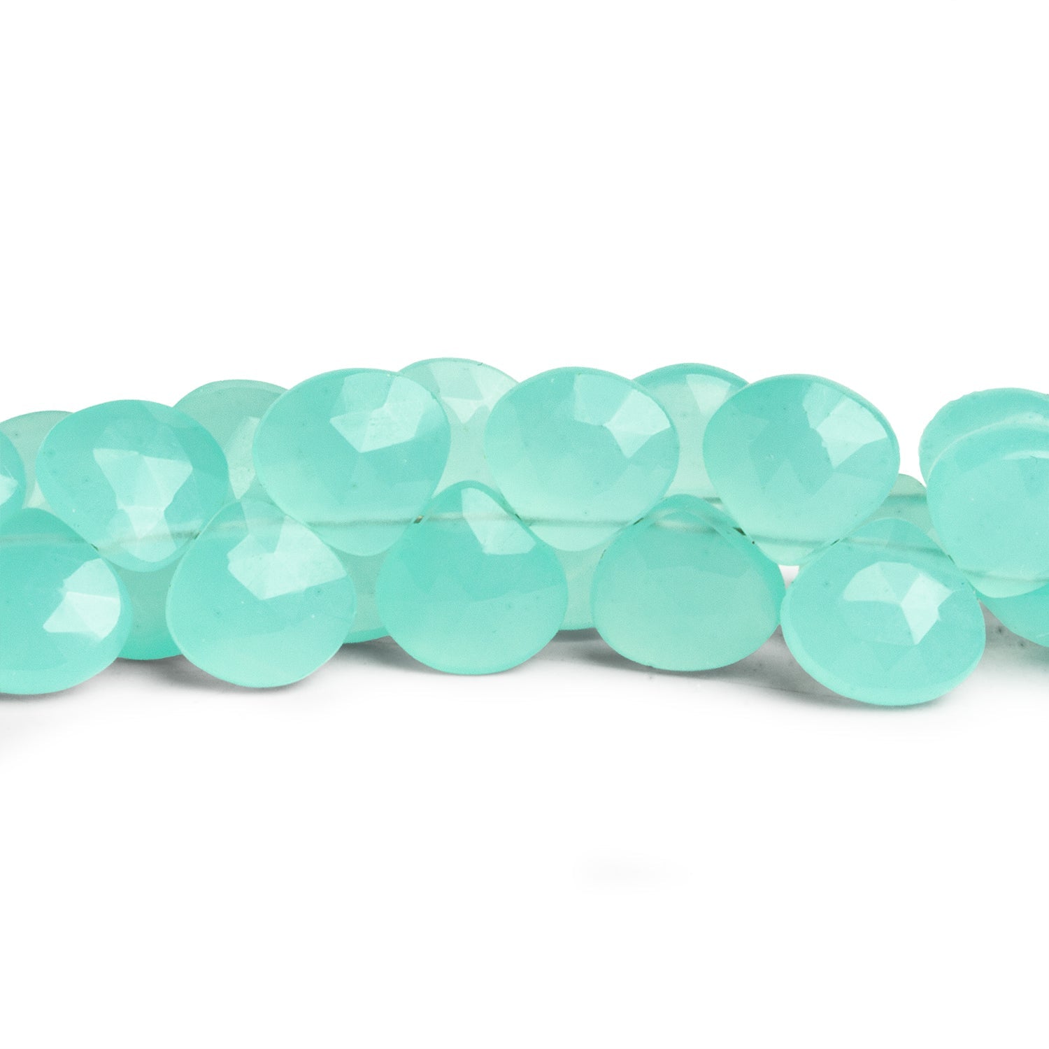 8 - 9mm Seafoam Chalcedony Faceted Hearts 7.5 inch 38 beads - The Bead Traders