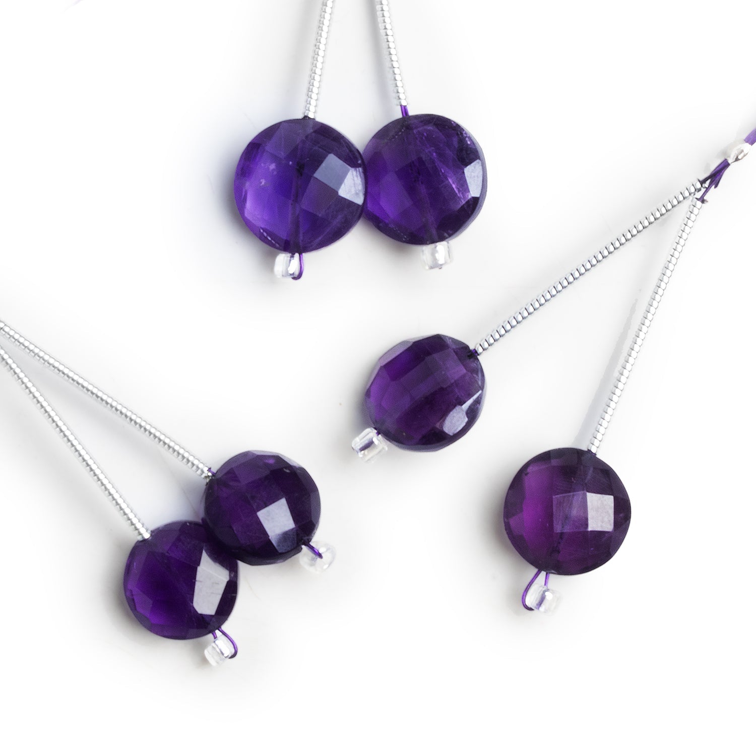 8.5 - 10mm Amethyst Faceted Coin Focals 2 Beads - The Bead Traders