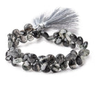 8.5 - 9mm Black Moss Quartz Faceted Hearts 8 inch 52 beads - The Bead Traders