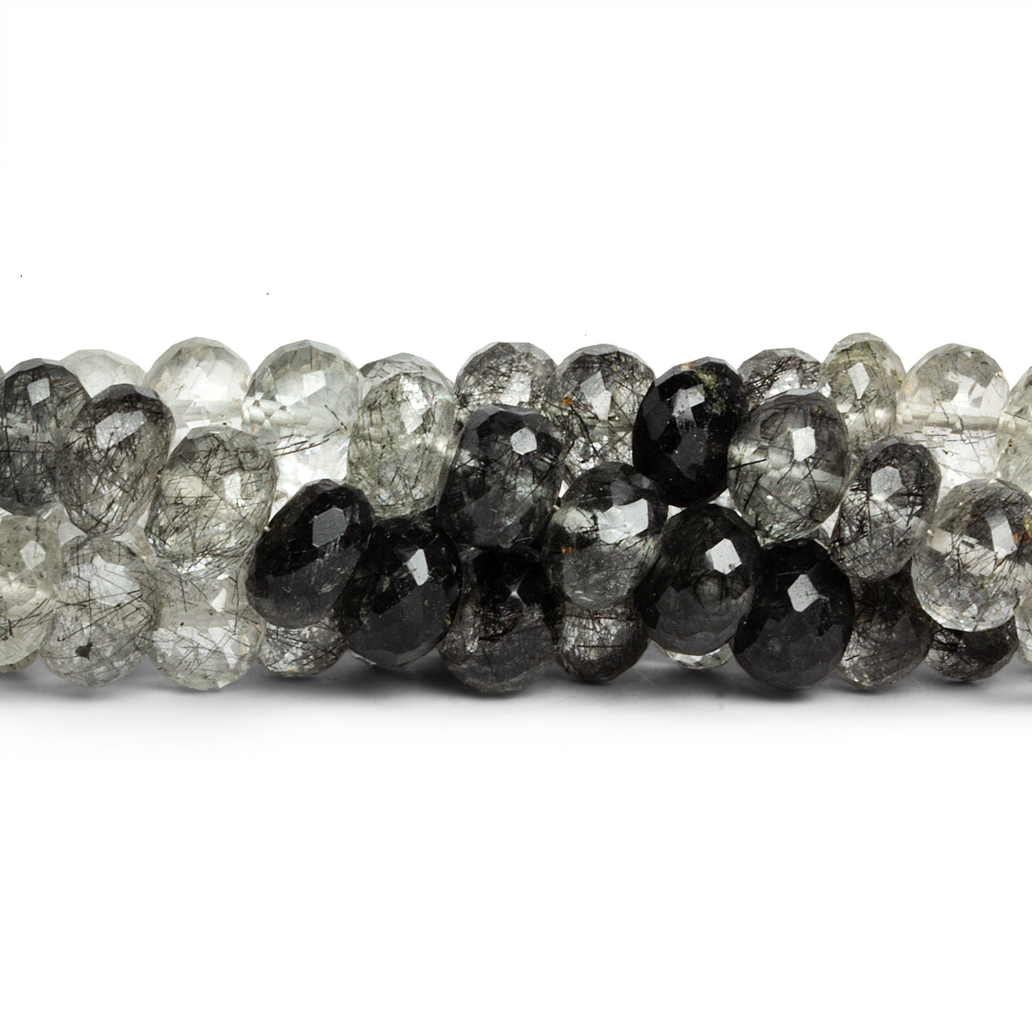 8.5mm Tourmalinated Quartz Faceted Rondelles 8 inch 35 beads - The Bead Traders