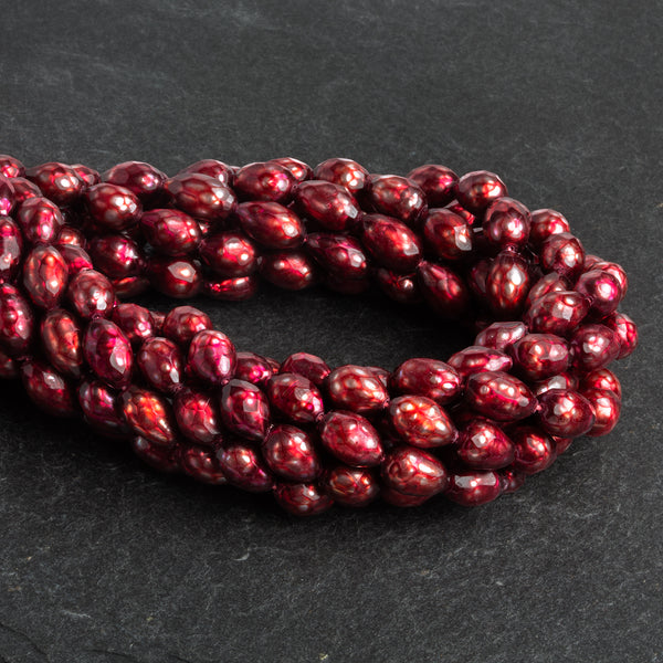 9x6mm Red Faceted Oval Freshwater Pearls 16 inch 45 beads