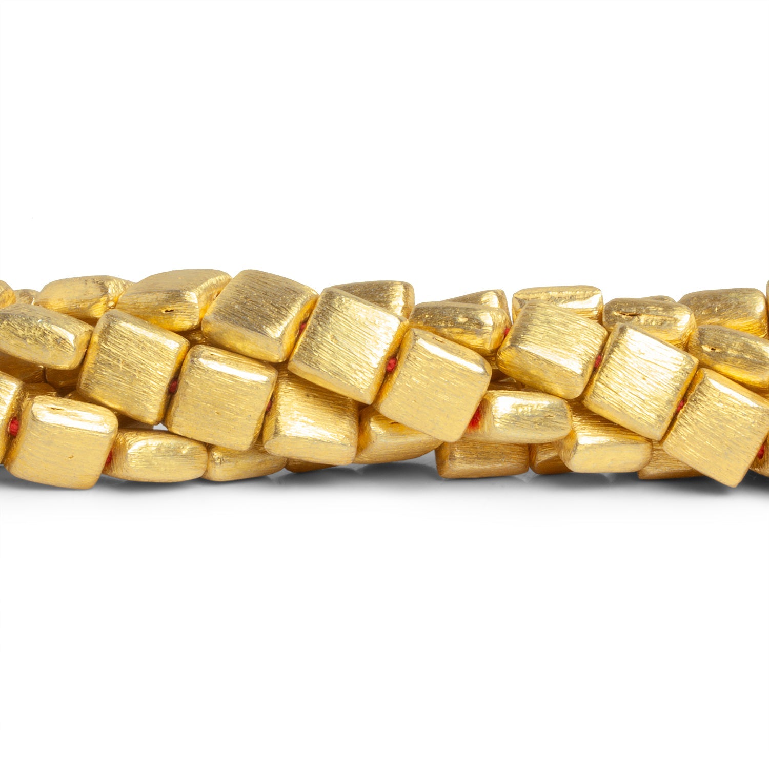 8mm 22kt Gold Plated Copper Brushed Squares 8 inch 25 beads - The Bead Traders