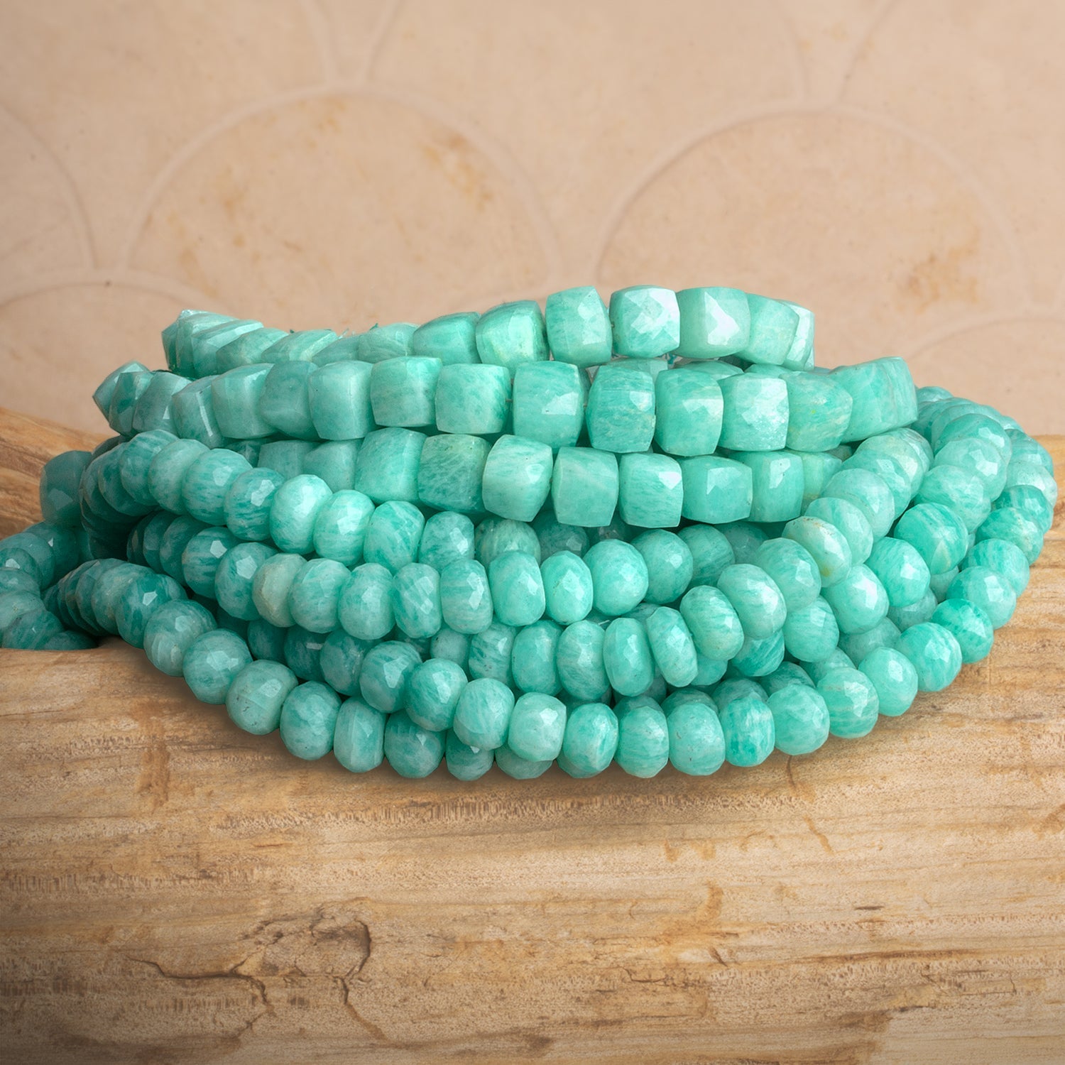 8mm Amazonite Faceted Rondelle Beads 14 inch 65 pieces - The Bead Traders