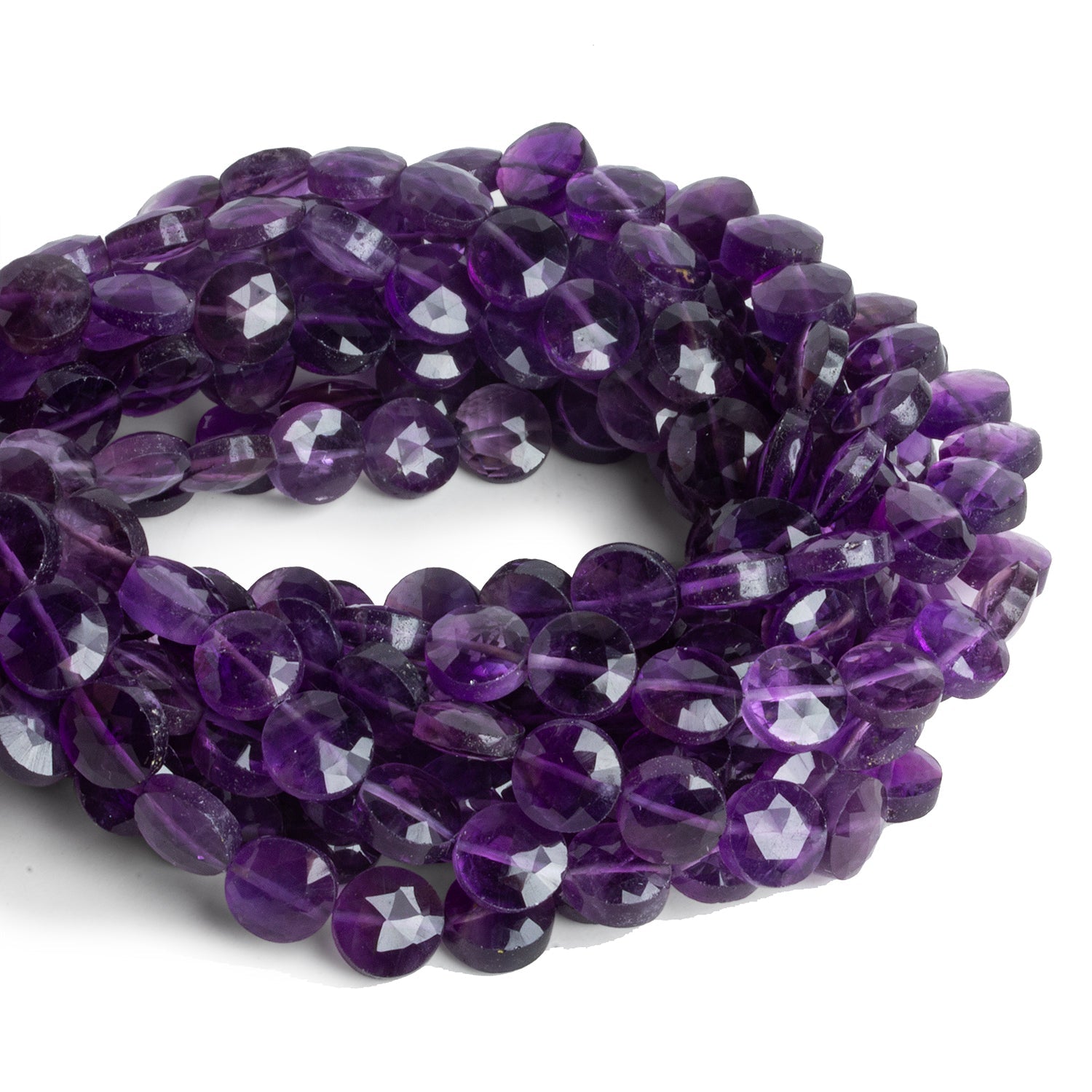 8mm Amethyst Faceted Coins 7.5 inch 23 beads - The Bead Traders