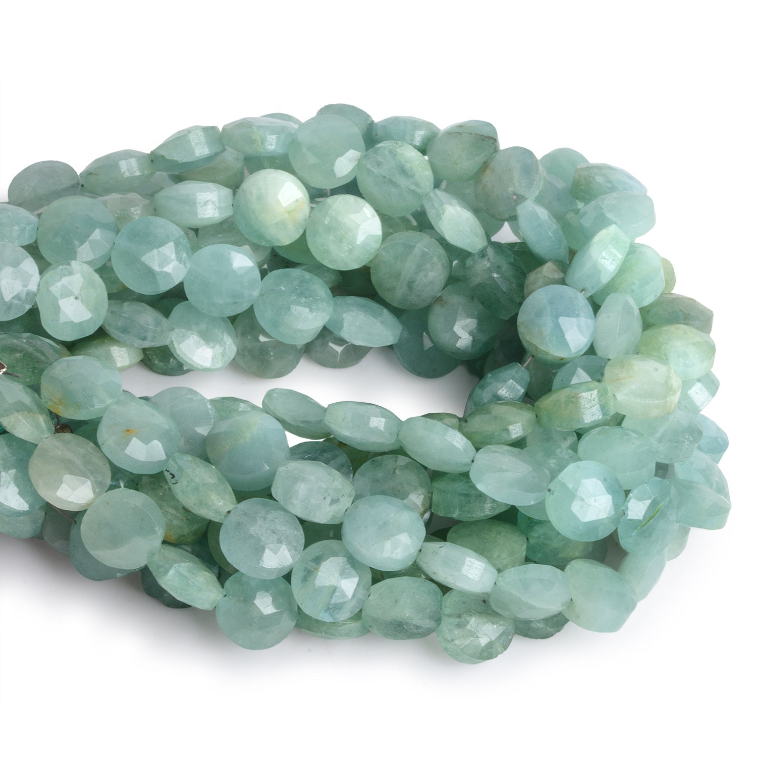 8mm Aquamarine Faceted Coins 7.5 inch 23 beads - The Bead Traders