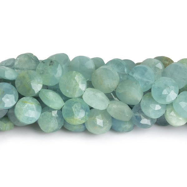 8mm Aquamarine Faceted Coins 7.5 inch 23 beads
