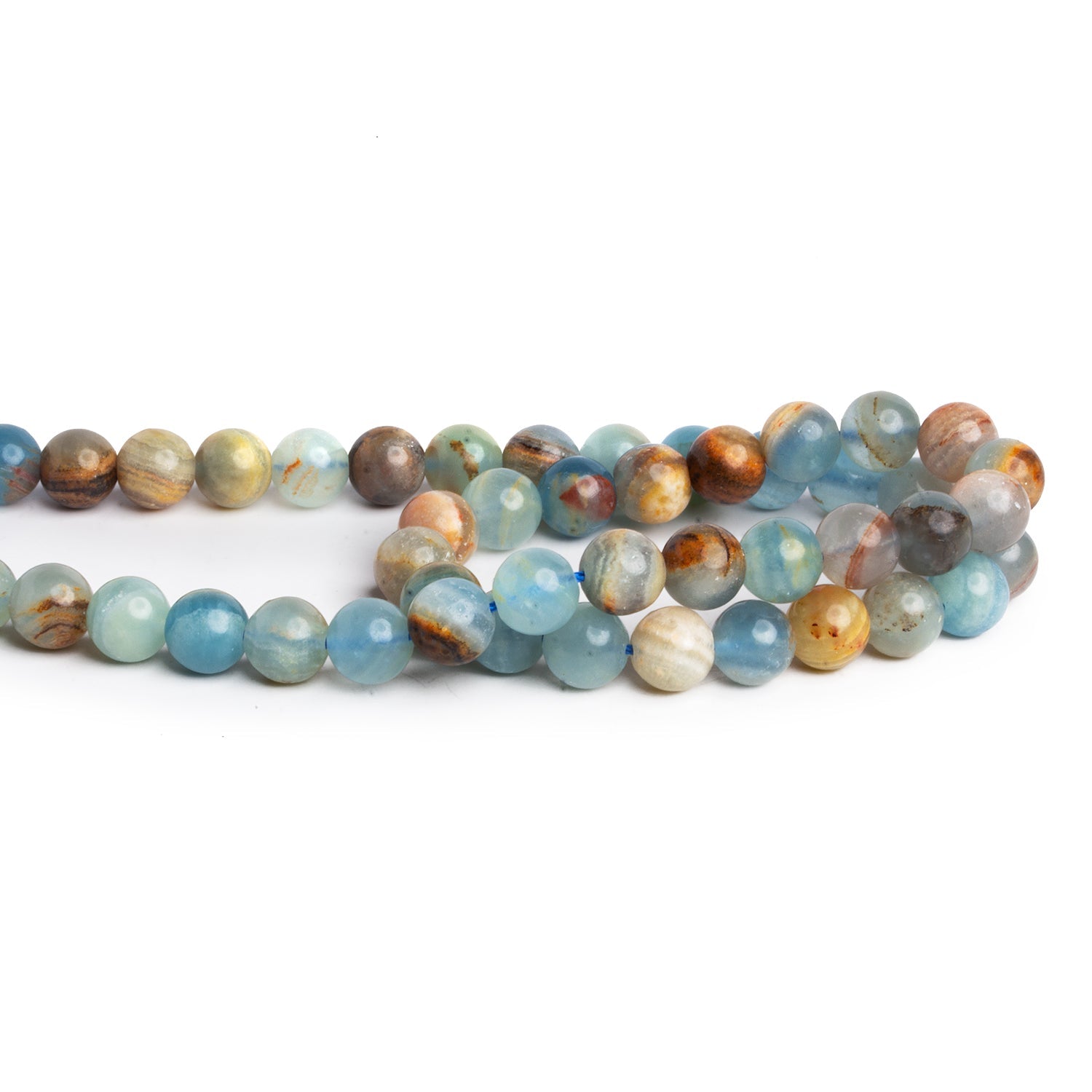 8mm Argentina Lemurian Aquantine Calcite Rounds 16 inch 48 beads - The Bead Traders