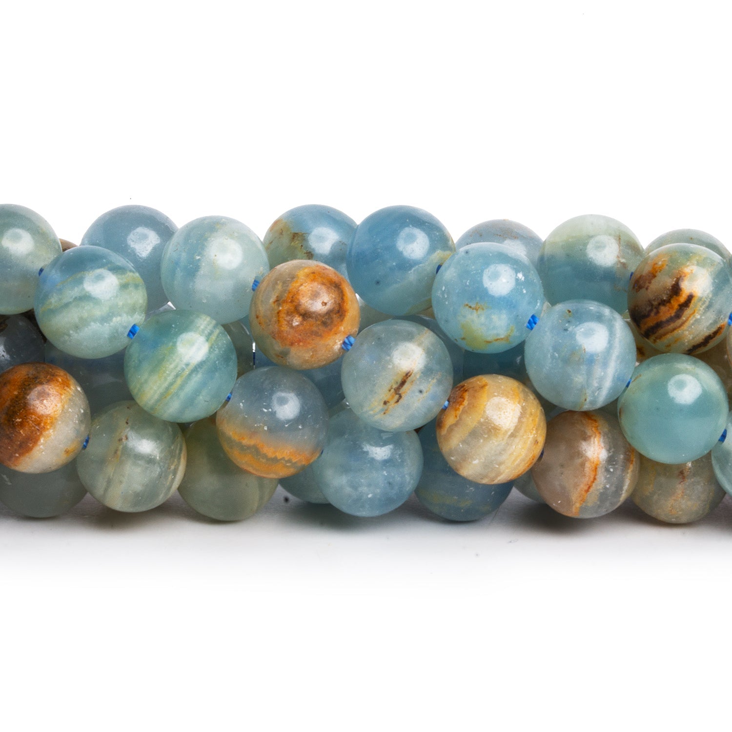 8mm Argentina Lemurian Aquantine Calcite Rounds 16 inch 48 beads - The Bead Traders