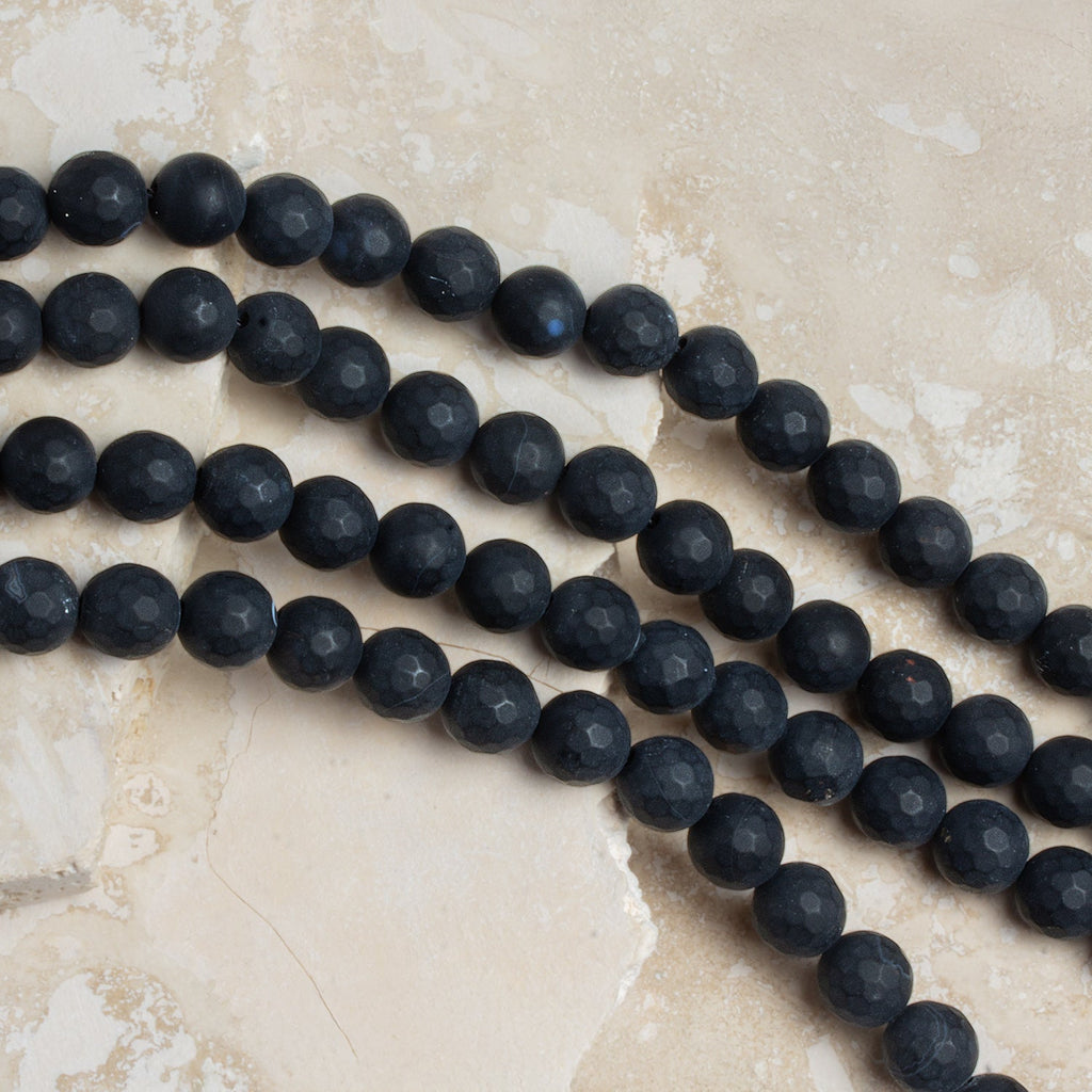 8mm Black Agate Faceted Rounds 15 inch 47 beads - The Bead Traders