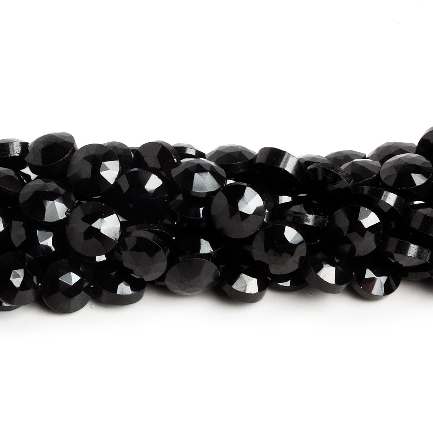 8mm Black Spinel Faceted Coins 7.5 inch 23 beads - The Bead Traders