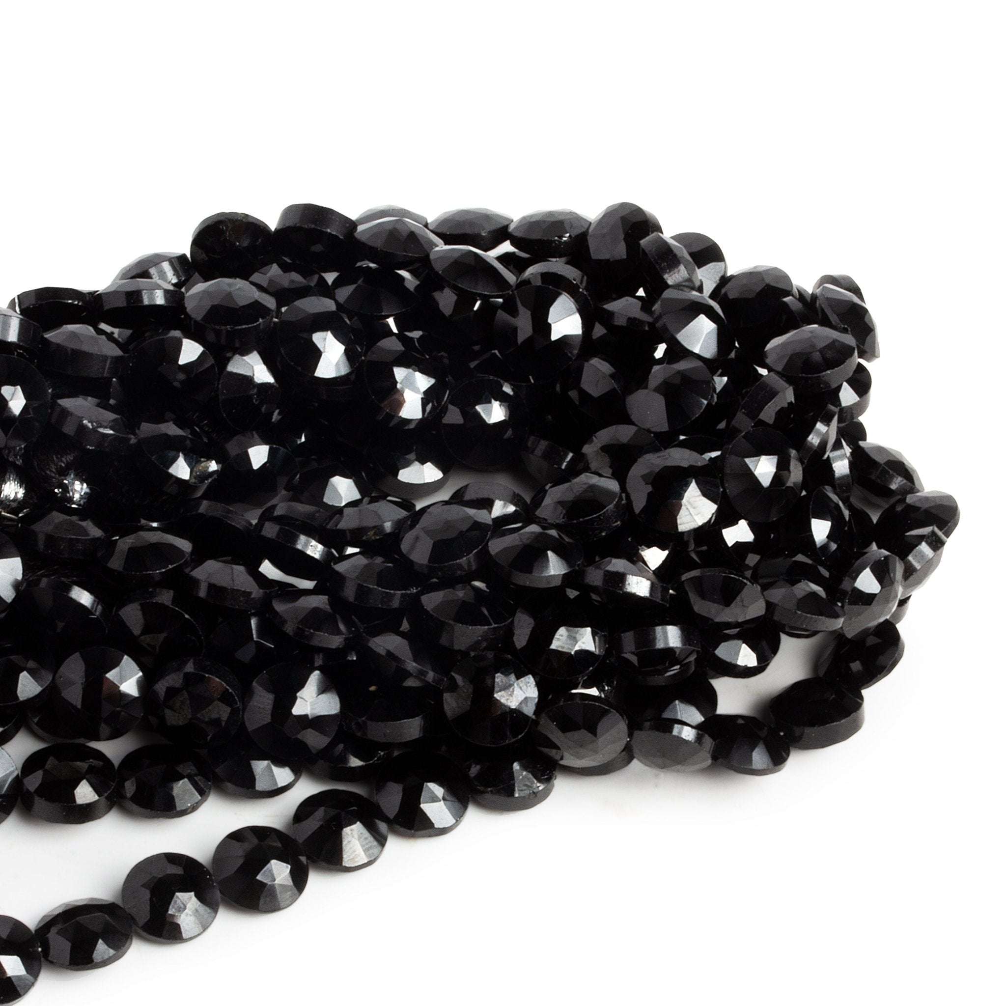 8mm Black Spinel Faceted Coins 7.5 inch 23 beads - The Bead Traders