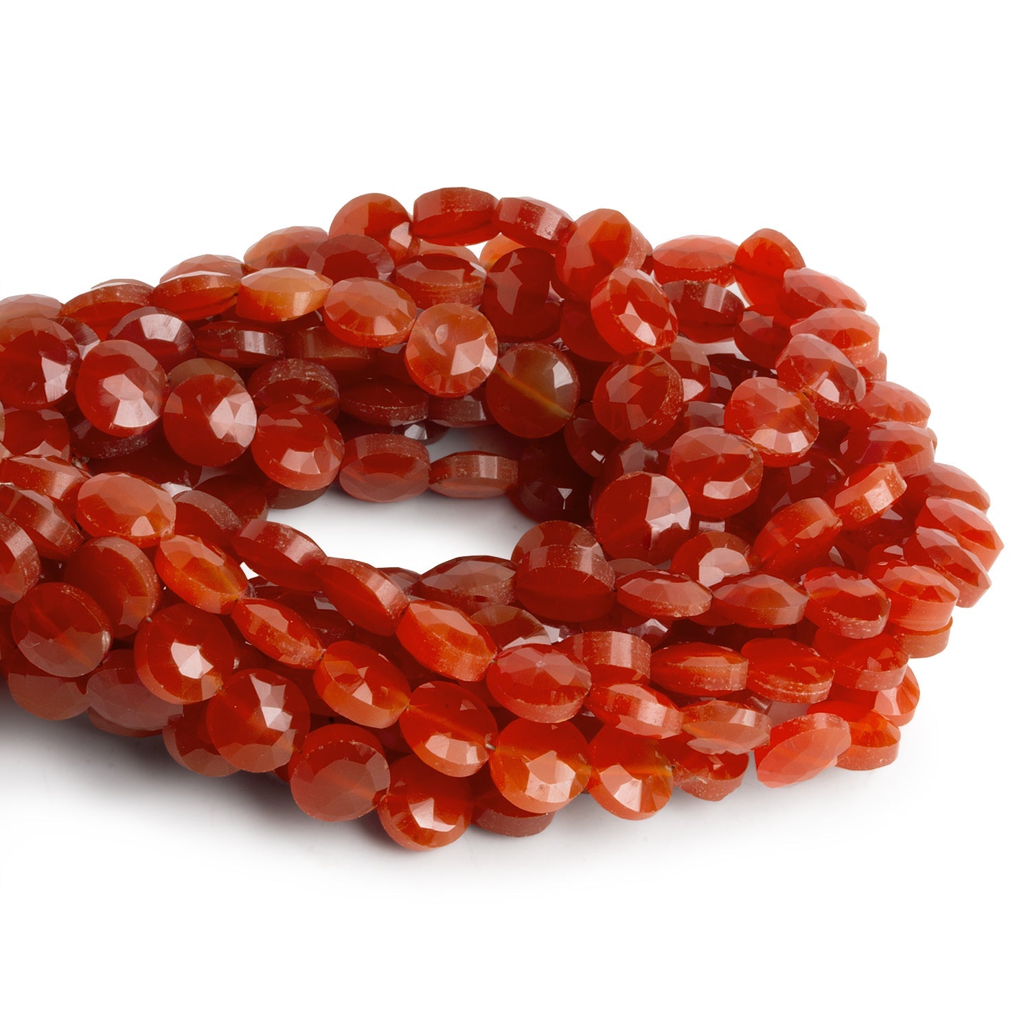 8mm Carnelian Faceted Coins 7.5 inch 23 beads - The Bead Traders