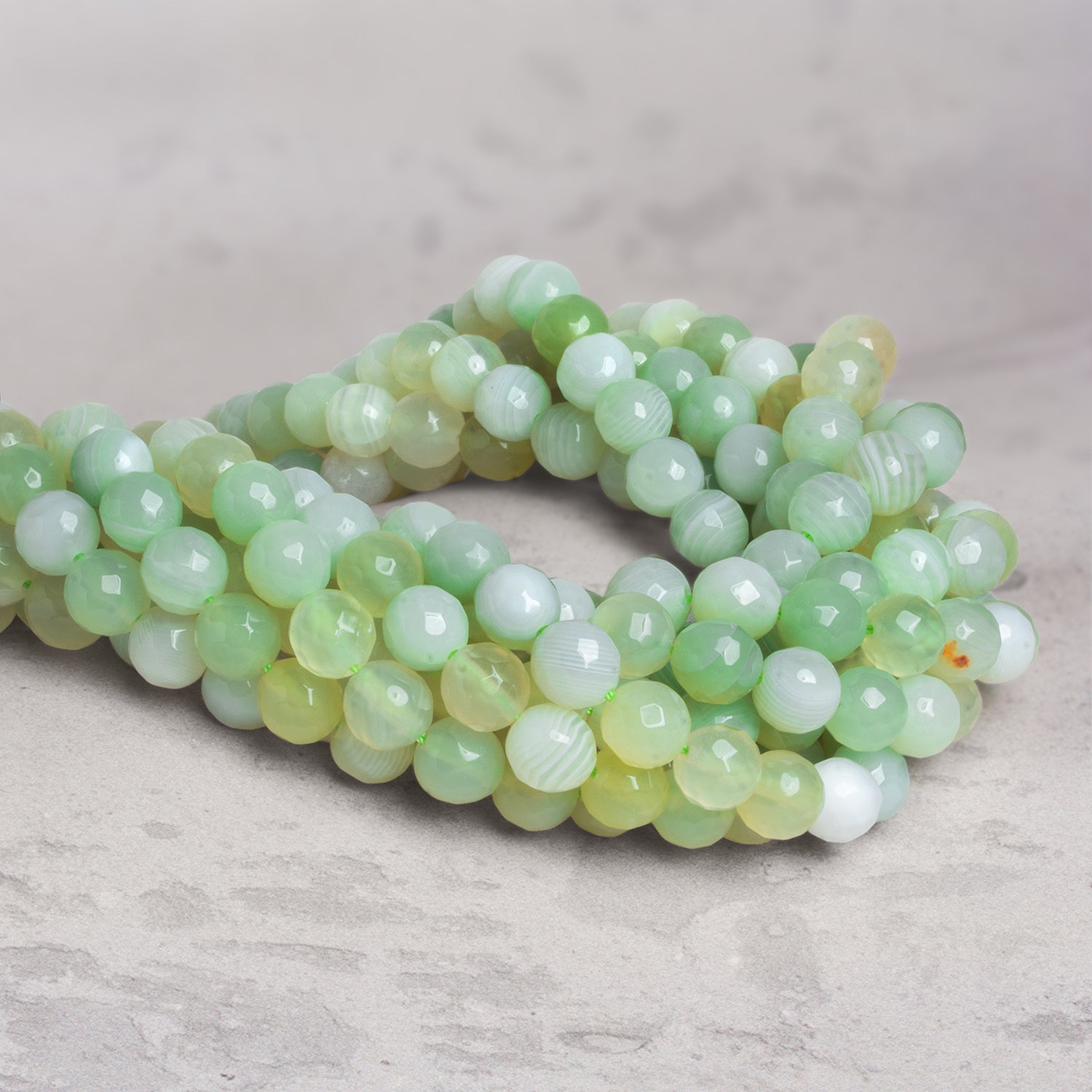 8mm Chiffon Green Agate faceted rounds 15 inch 47 beads - The Bead Traders
