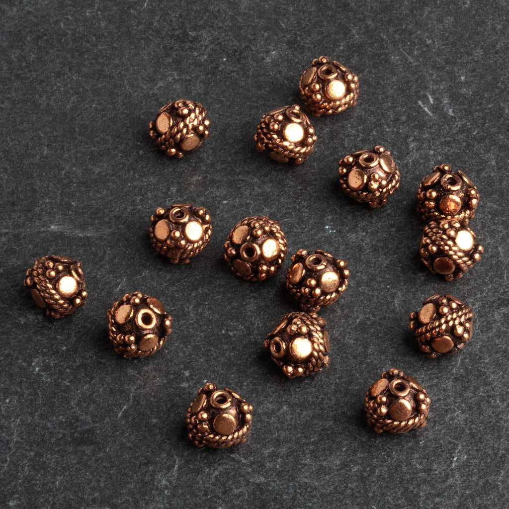 8mm Copper Decorated Rounds 8 inch 28 beads - The Bead Traders