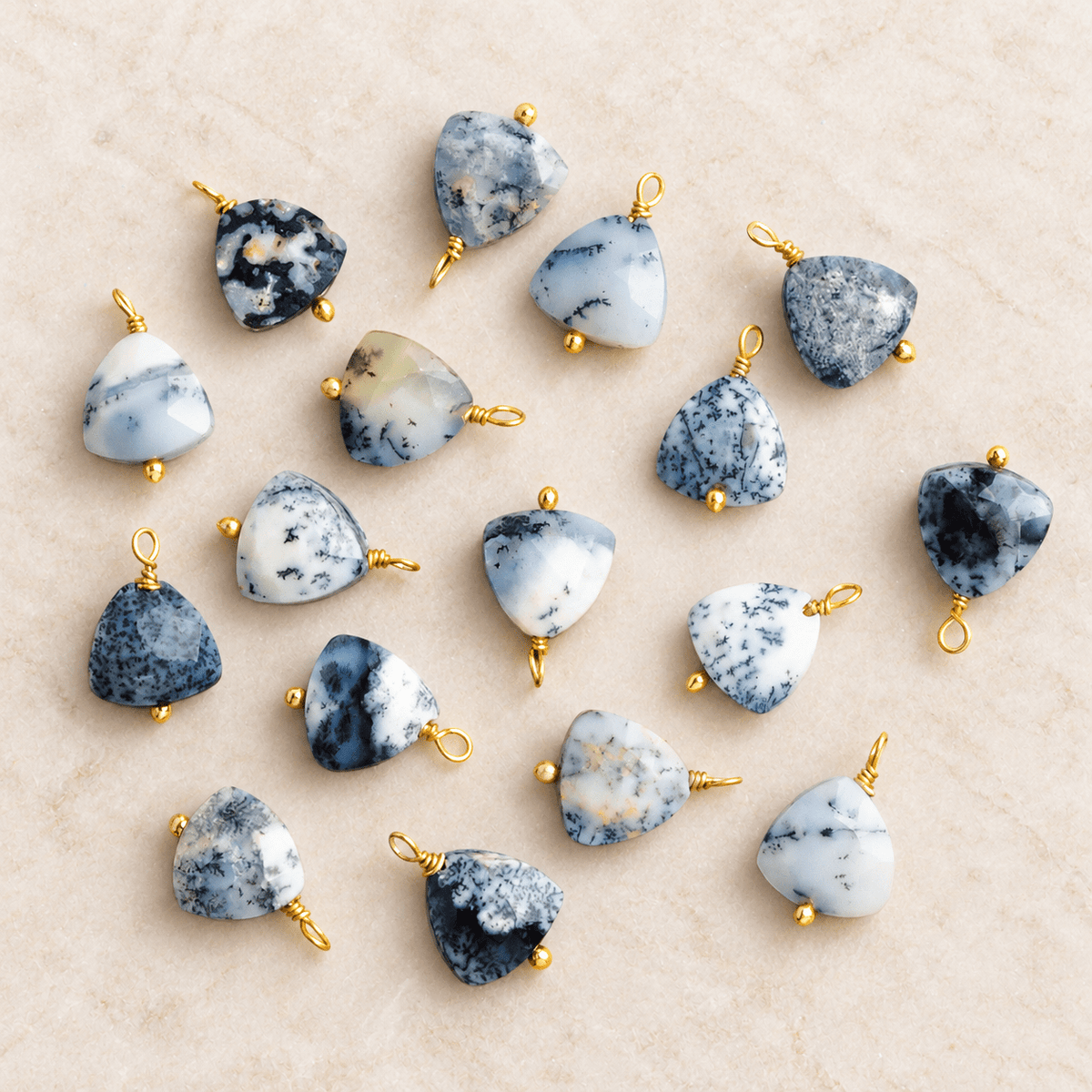8mm Dendritic Opal Wire-Wrapped Triangle Pendants 4 Beads - The Bead Traders