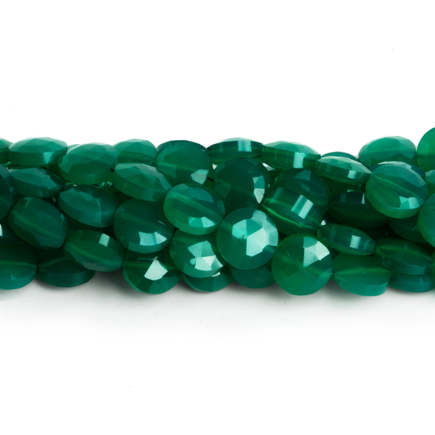 8mm Green Onyx Faceted Coins 7.5 inch 23 beads - The Bead Traders
