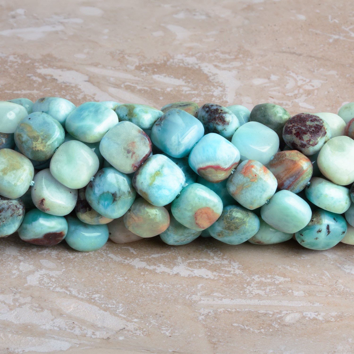 8mm Larimar Plain Pillows 16 inch 50 beads - The Bead Traders
