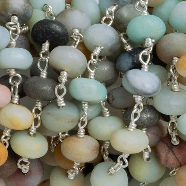 8mm Matte Amazonite Rondelle Silver Chain 24 beads