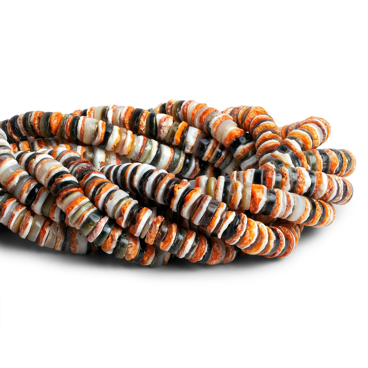 8mm Mexican Spiny Oyster & Tahitian Pearl Shell Heishis 16 inch 145 beads - The Bead Traders