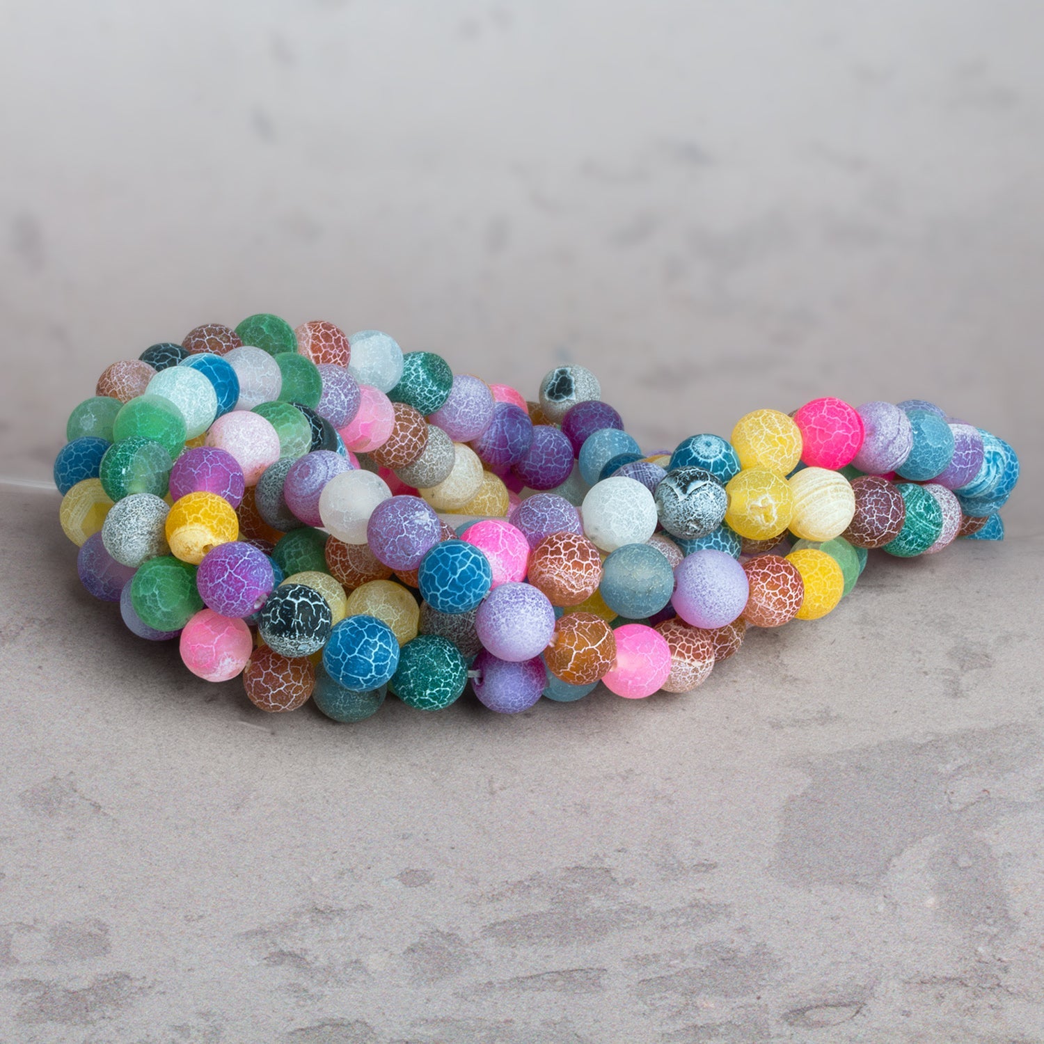 8mm Multicolor Matte Crackled Agate Plain Rounds 14 inch 45 beads - The Bead Traders