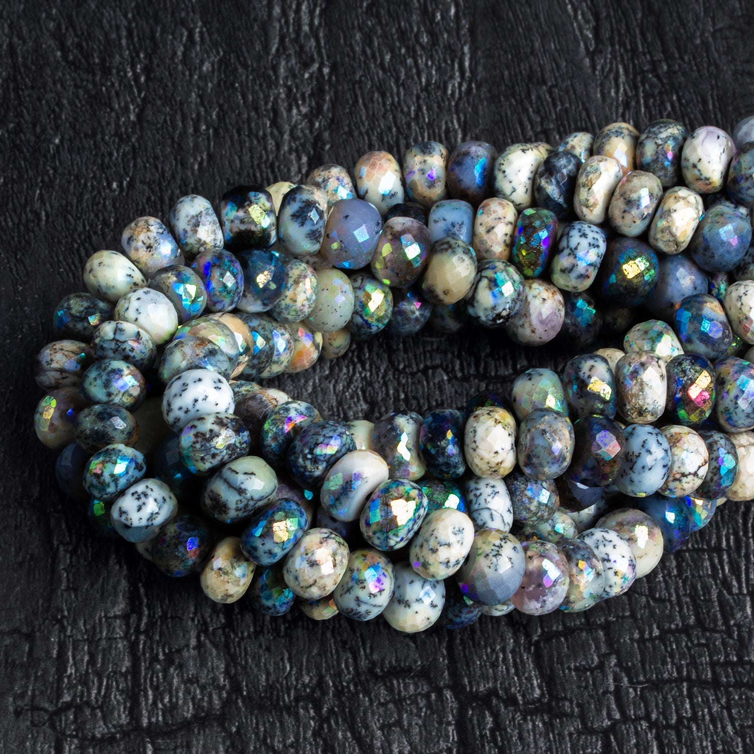8mm Mystic Dendritic Opal Faceted Rondelles Set of 10 Beads - The Bead Traders