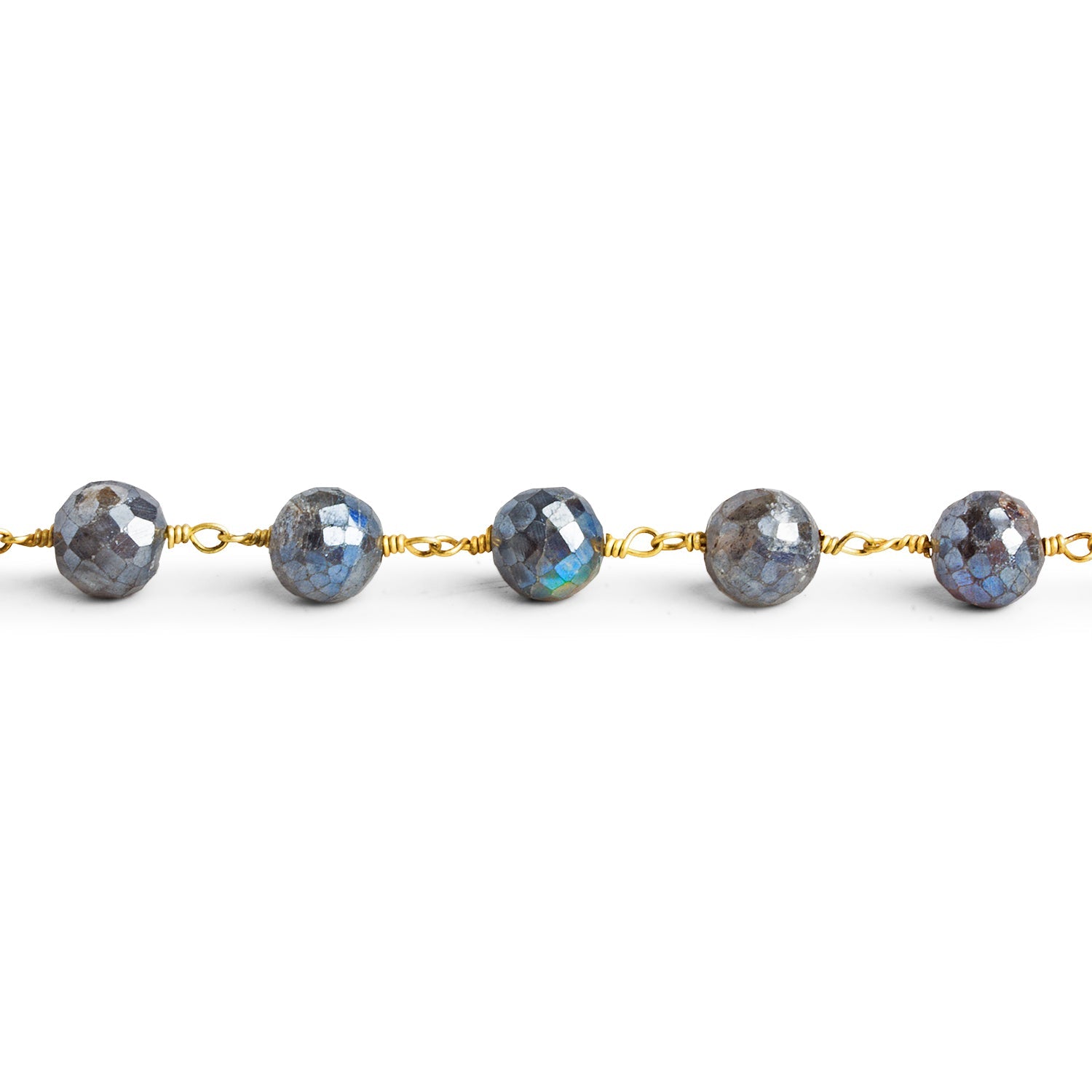 8mm Mystic Labradorite Faceted Round Gold Chain 22 beads - The Bead Traders