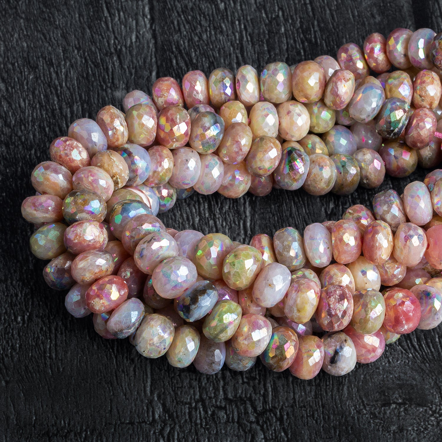 8mm Mystic Pink Peruvian Opal Faceted Rondelles Set of 10 Beads - The Bead Traders