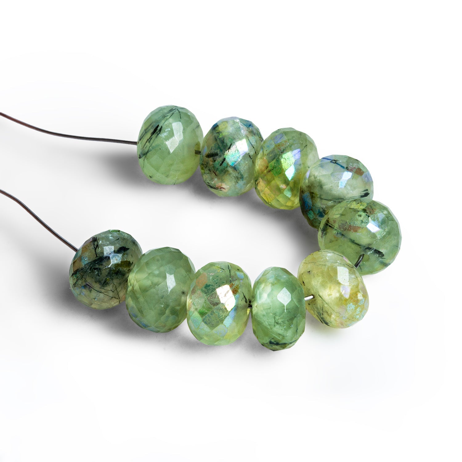 8mm Mystic Prehnite Faceted Rondelles Set of 10 Beads - The Bead Traders