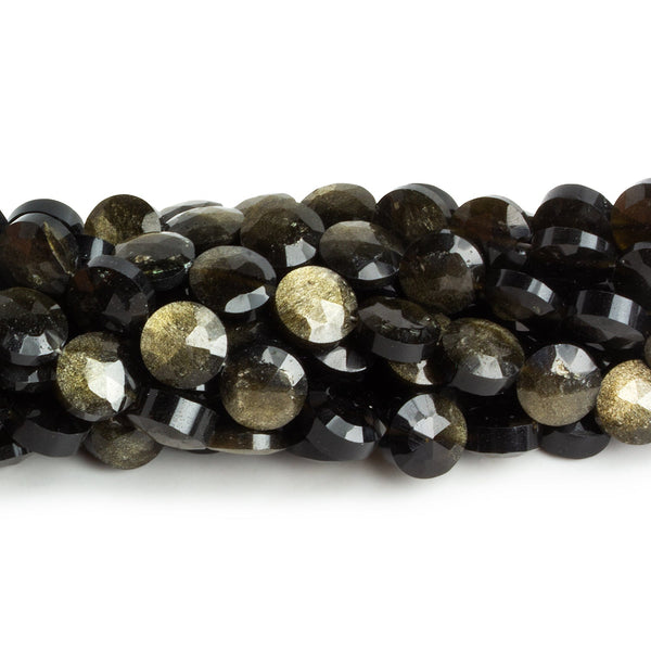 8mm Obsidian Faceted Coins 7.5 inch 23 beads