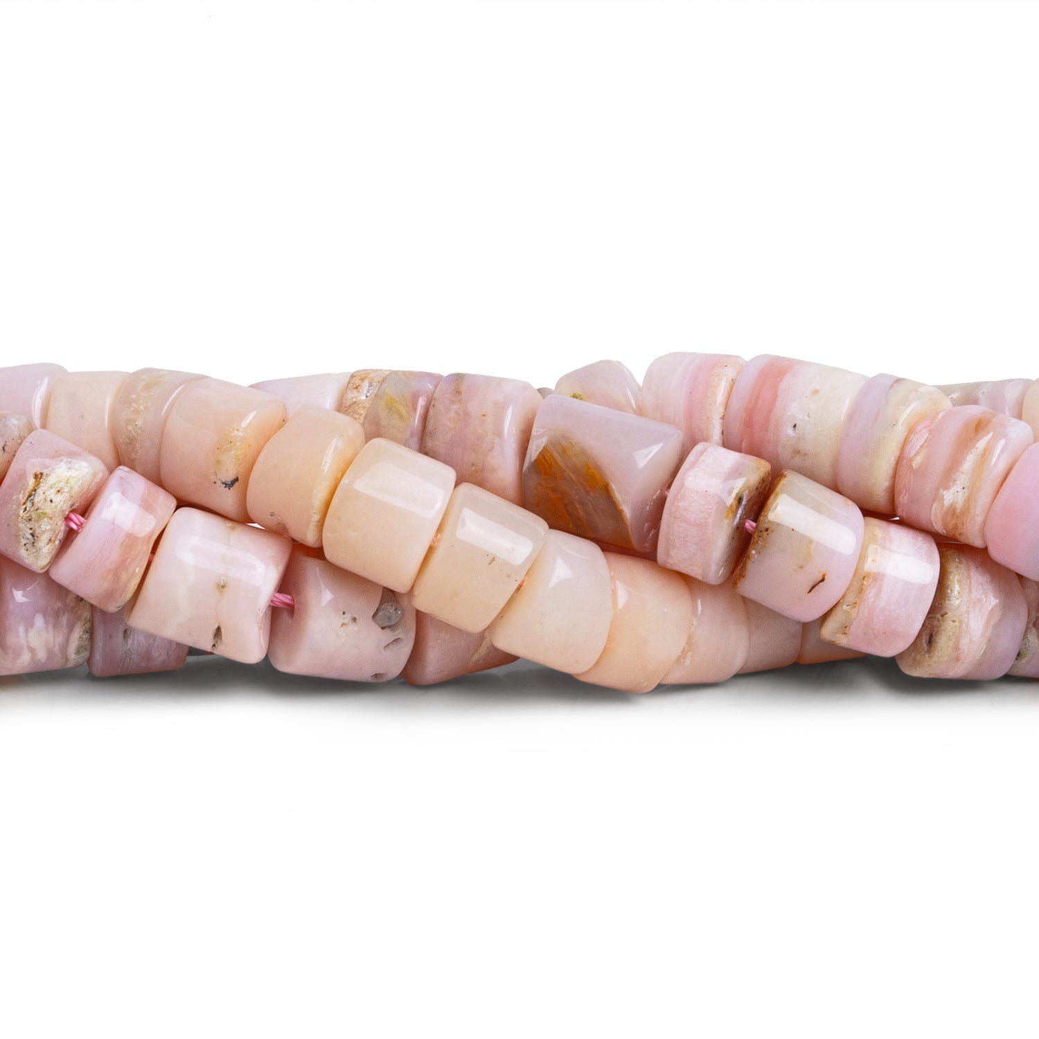 8mm Pink Peruvian Opal Plain Heishis 16 inch 70 beads - The Bead Traders