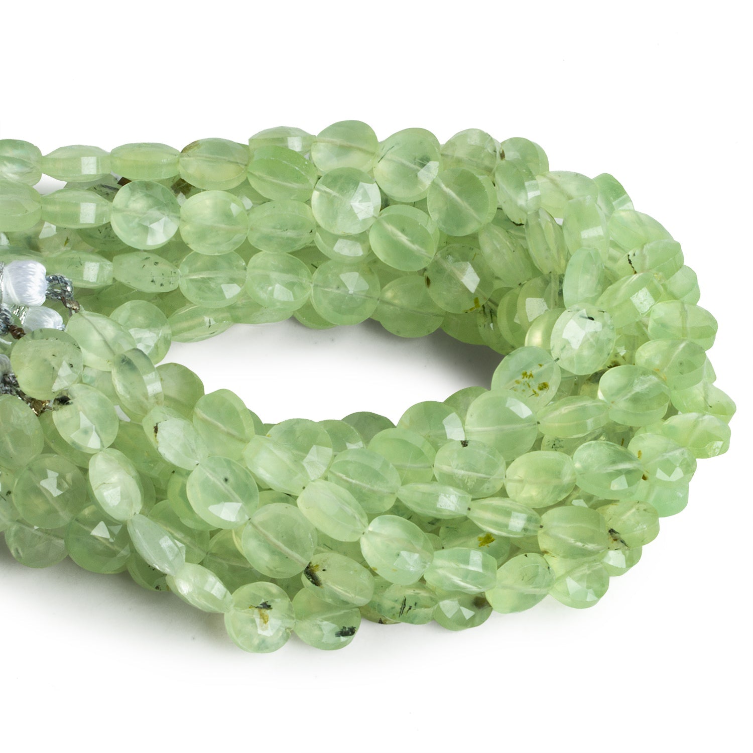 8mm Prehnite Faceted Coins 7.5 inch 23 beads - The Bead Traders
