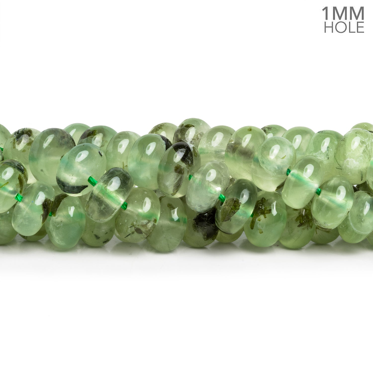 8mm Prehnite Plain Rondelles 16 inch 81 beads 1mm Large Hole - The Bead Traders