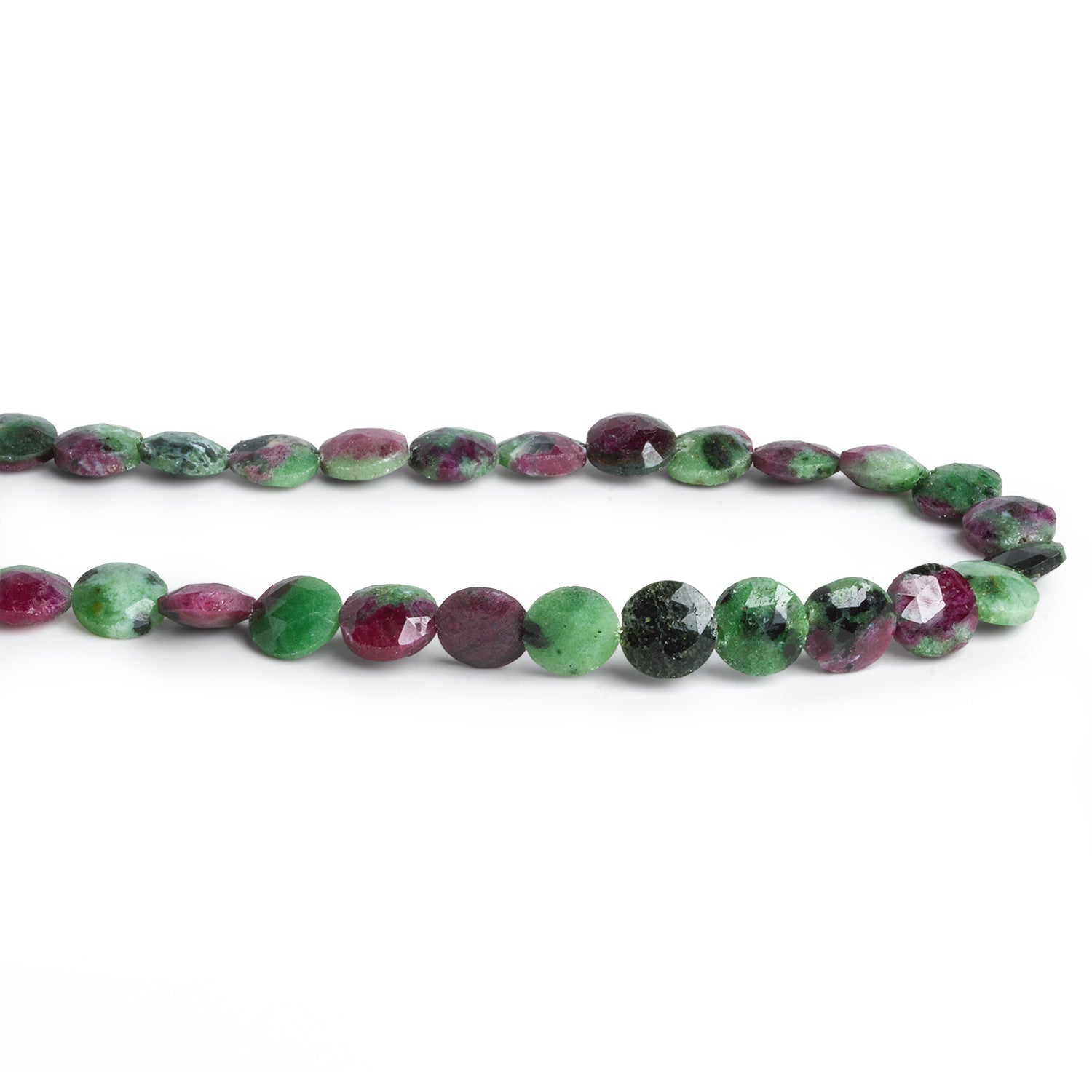 8mm Ruby in Zoisite Faceted Coins 7.5 inch 23 beads - The Bead Traders