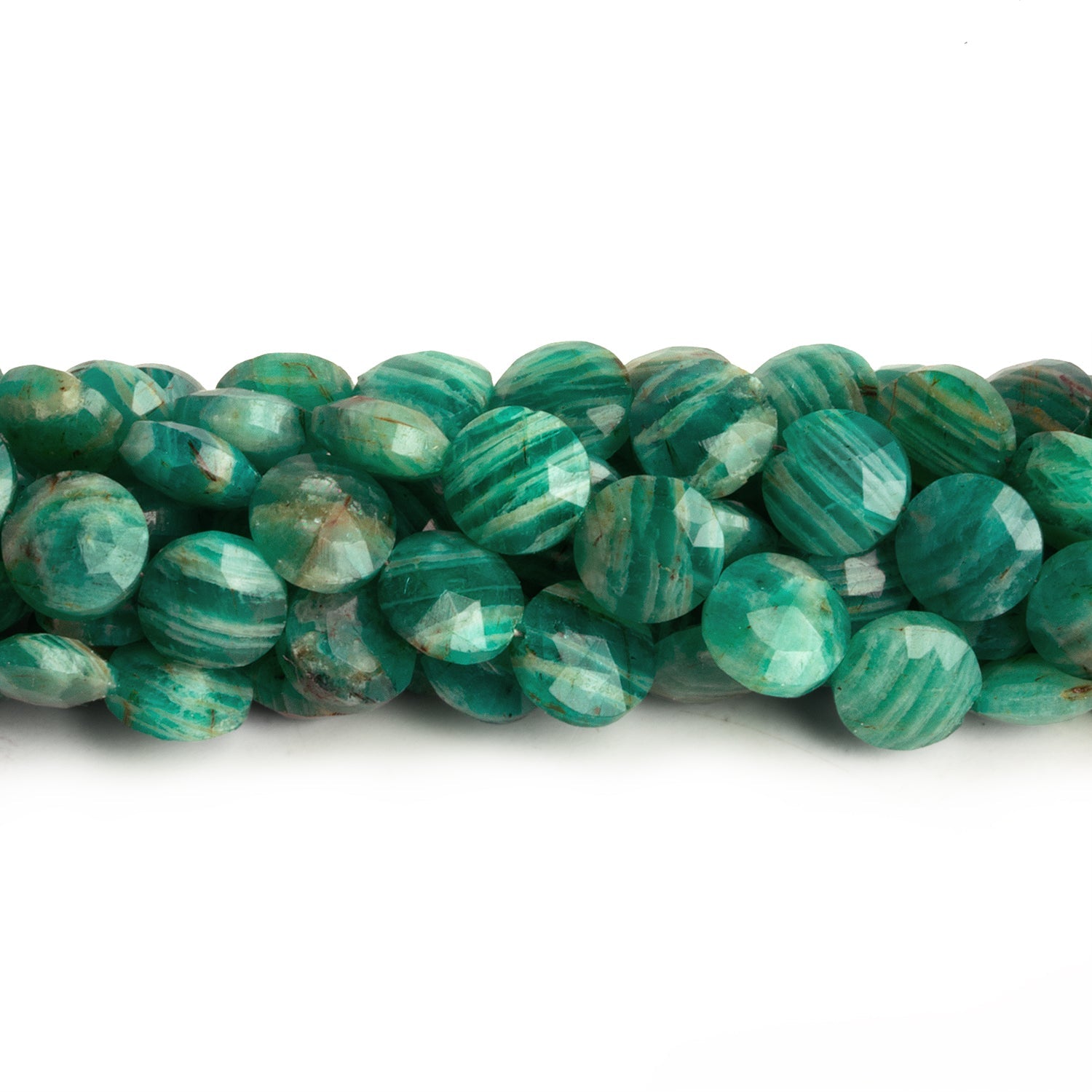 8mm Russian Amazonite Faceted Coins 7.5 inch 23 beads - The Bead Traders
